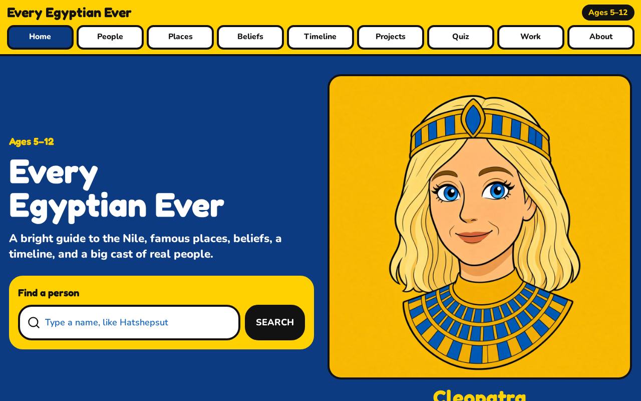 Homepage snapshot of Every Egyptian Ever